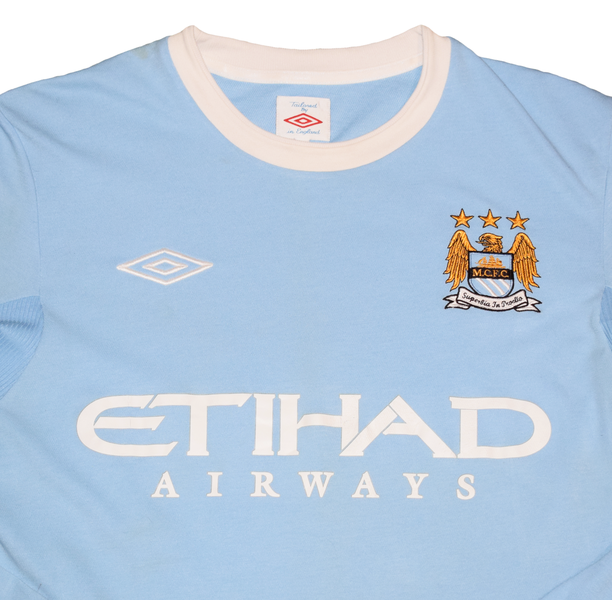 Manchester City 2009/10 Home kit with Official Barry Print Longsleeve Medium
