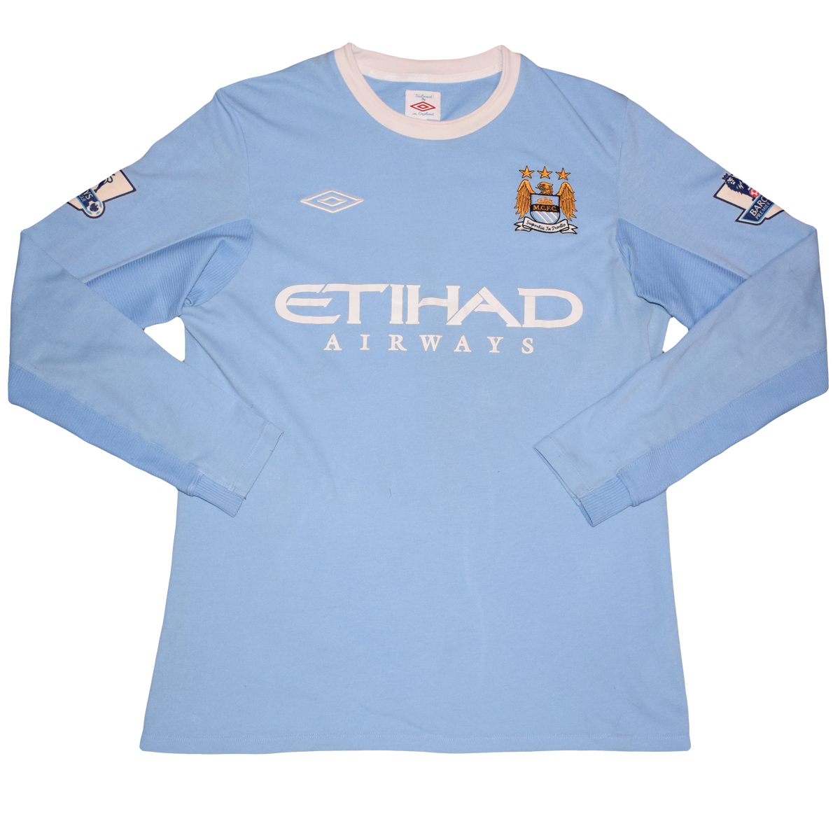 Manchester City 2009/10 Home kit with Official Barry Print Longsleeve Medium